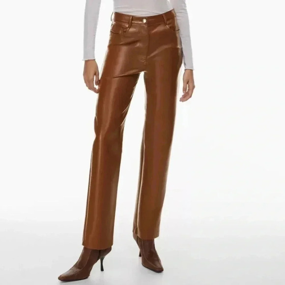 NWT Wilfred Melina Faux Vegan Leather Pants Cognac Brown Straight Leg Size 10 - Picture 1 of 16